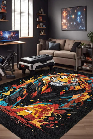 Lions Modern Şönil Gamer Halısı Pamuk Tabanlı Yıkanabilen Kaymaz Genç Odası Oyuncu Gaming Halısı - Aydahome
