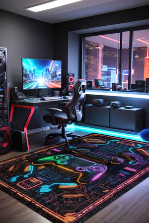 Lonca Modern Şönil Gamer Halısı Pamuk Tabanlı Yıkanabilen Kaymaz Genç Odası Oyuncu Gaming Halısı - Aydahome