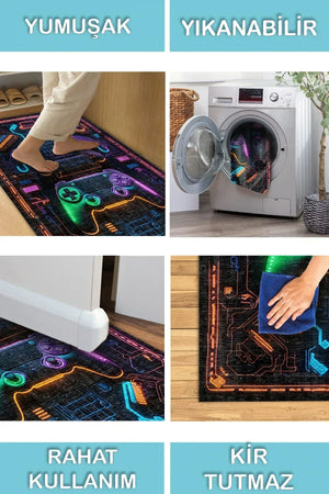 Lonca Modern Şönil Gamer Halısı Pamuk Tabanlı Yıkanabilen Kaymaz Genç Odası Oyuncu Gaming Halısı - Aydahome