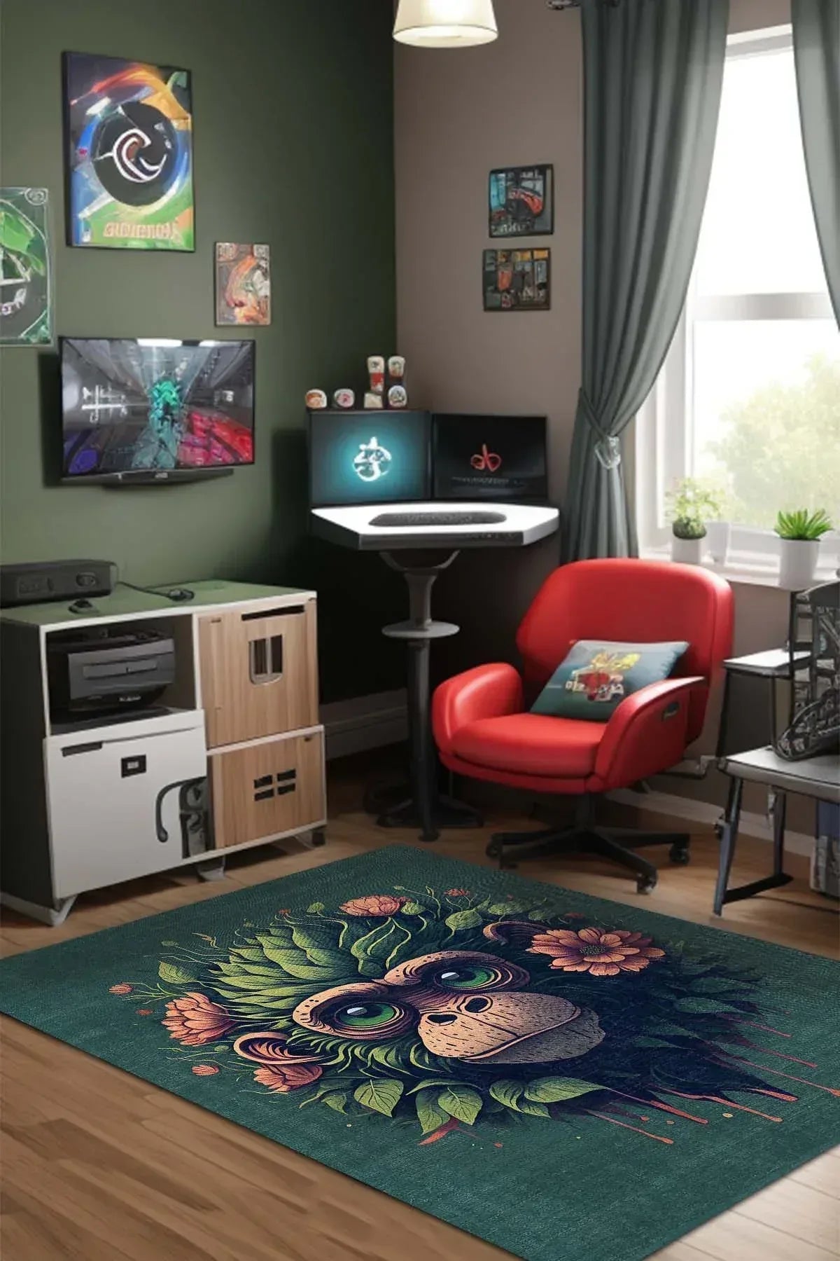 Monkey Modern Şönil Gamer Halısı Pamuk Tabanlı Yıkanabilen Kaymaz Genç Odası Oyuncu Gaming Halısı - Aydahome