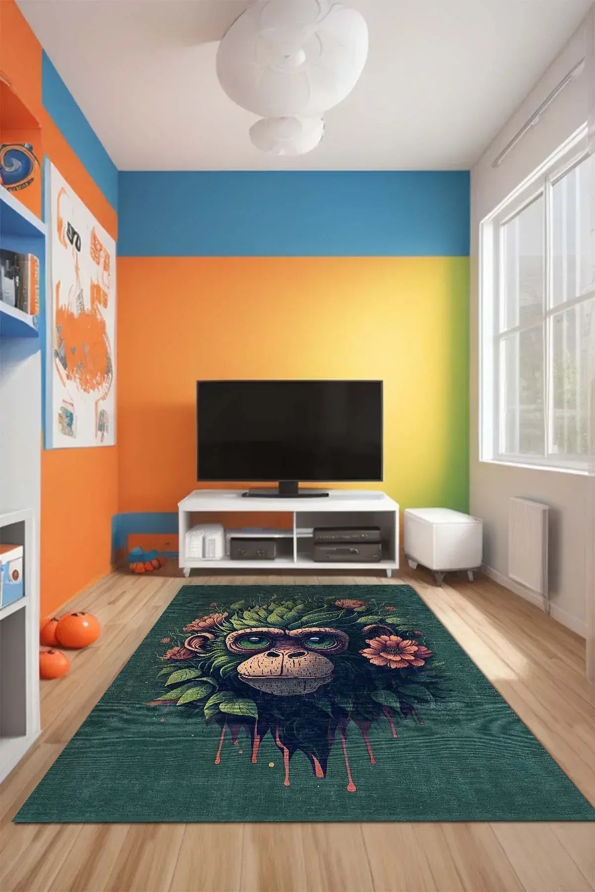 Monkey Modern Şönil Gamer Halısı Pamuk Tabanlı Yıkanabilen Kaymaz Genç Odası Oyuncu Gaming Halısı - Aydahome