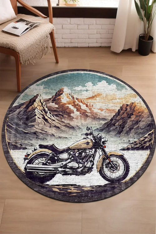 Motorcyle Modern Şönil Pamuk Tabanlı Yıkanabilen Kaymaz Antibakteriyel Yuvarlak Halı - Aydahome