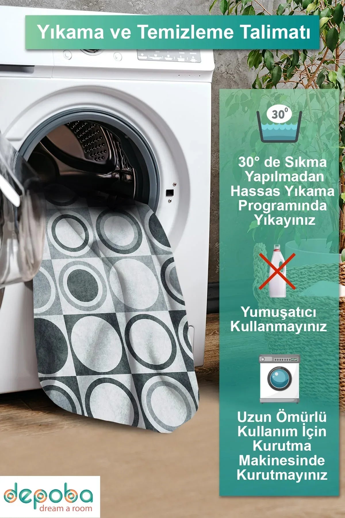 Breda Modern Kadife Yıkanabilir Kaymaz Pamuk Tabanlı Antibakteriyel Salon Halısı - Aydahome