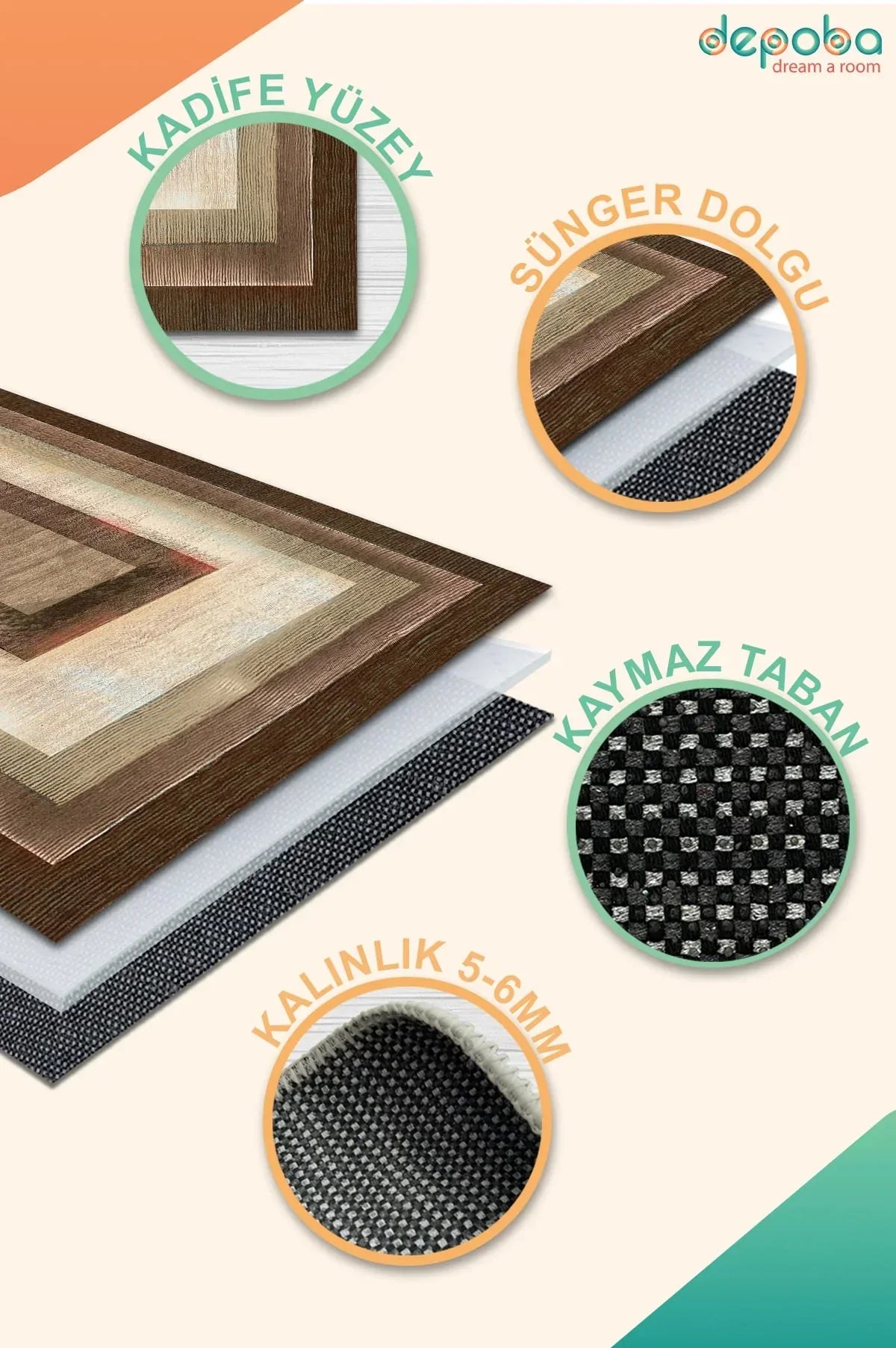 Cesse Modern Kadife Yıkanabilir Kaymaz Pamuk Tabanlı Antibakteriyel Salon Halısı - Aydahome