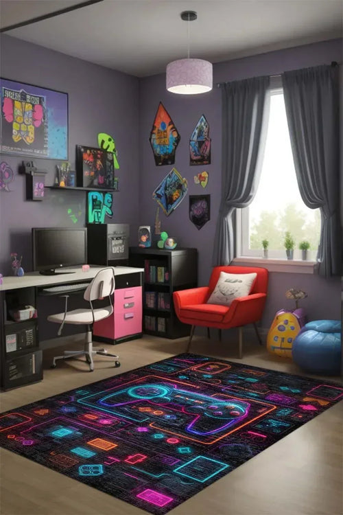 Rage Modern Şönil Gamer Halısı Pamuk Tabanlı Yıkanabilen Kaymaz Genç Odası Oyuncu Gaming Halısı - Aydahome