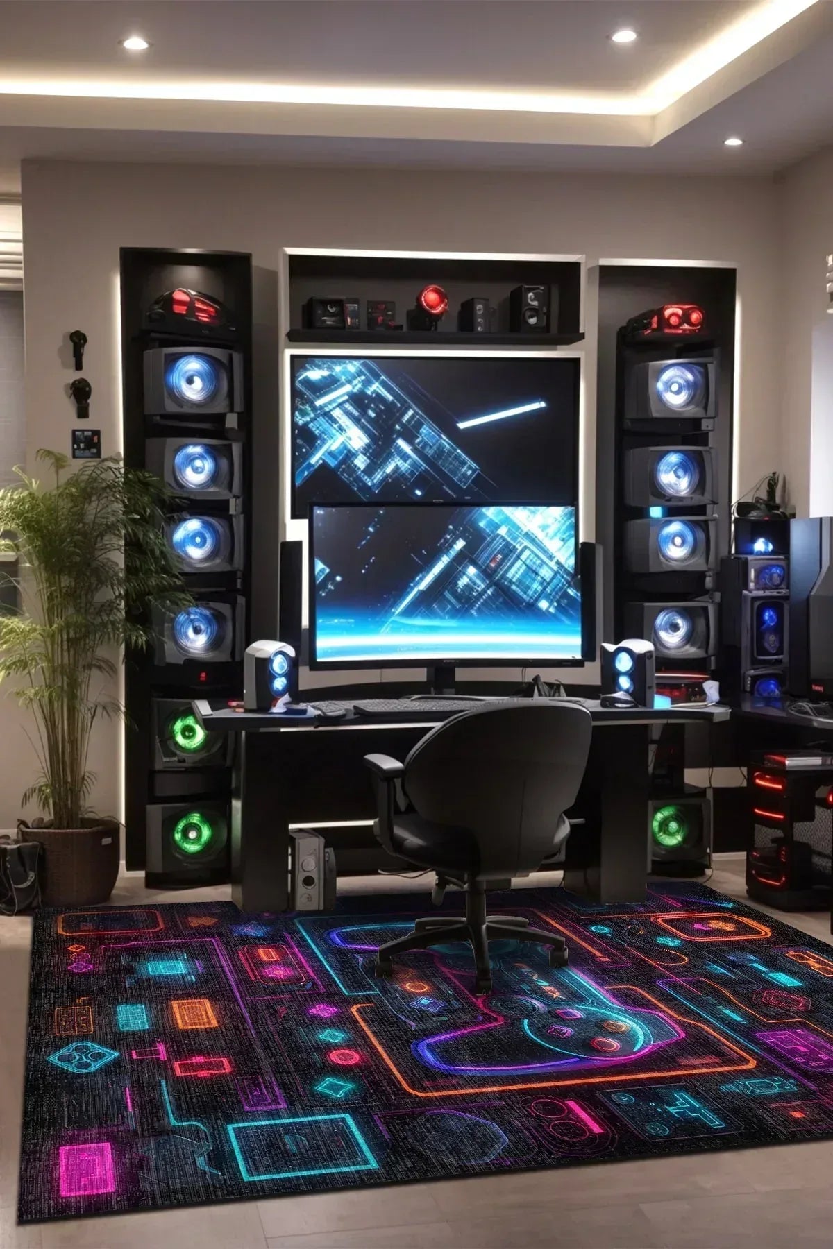 Rage Modern Şönil Gamer Halısı Pamuk Tabanlı Yıkanabilen Kaymaz Genç Odası Oyuncu Gaming Halısı - Aydahome