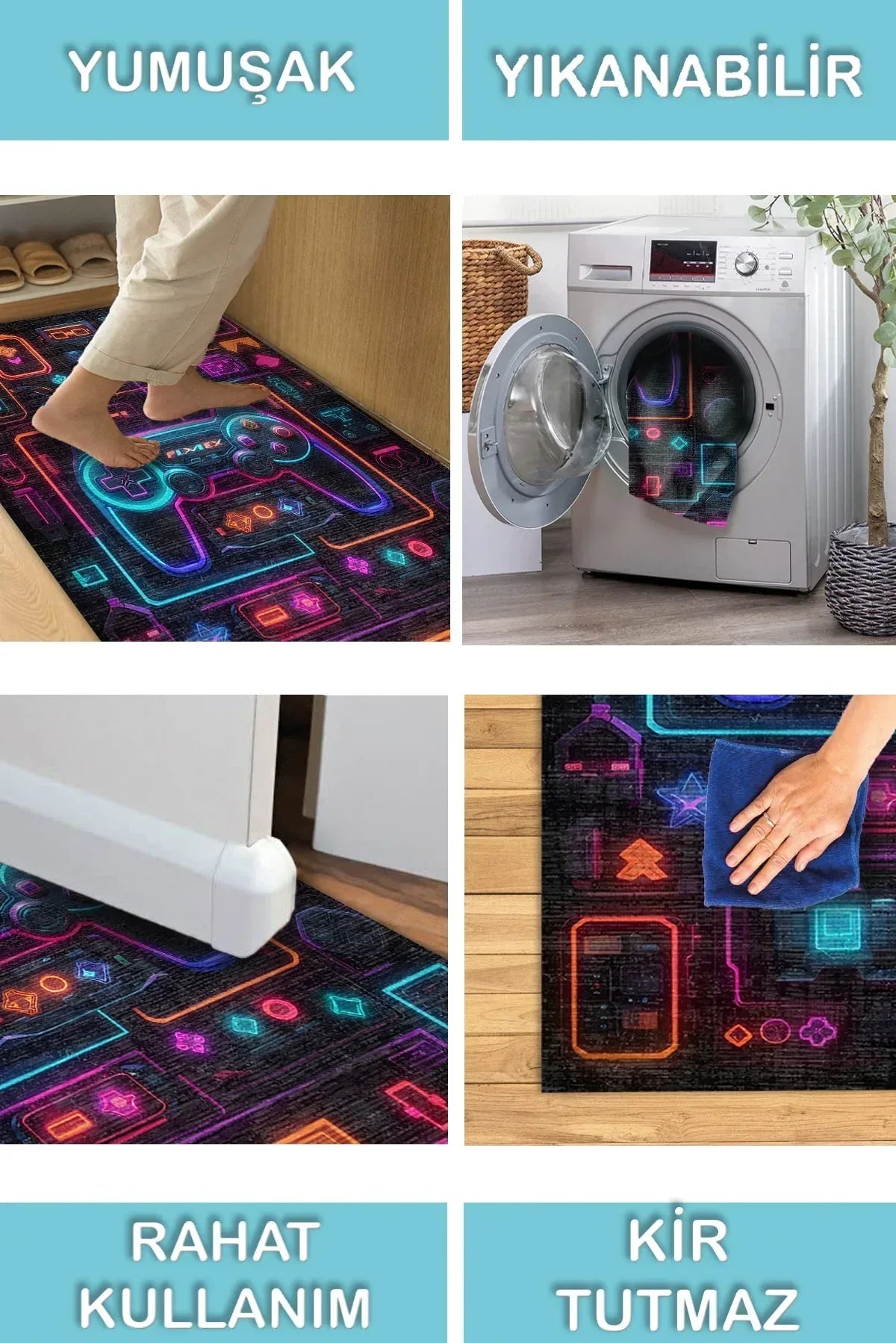Rage Modern Şönil Gamer Halısı Pamuk Tabanlı Yıkanabilen Kaymaz Genç Odası Oyuncu Gaming Halısı - Aydahome