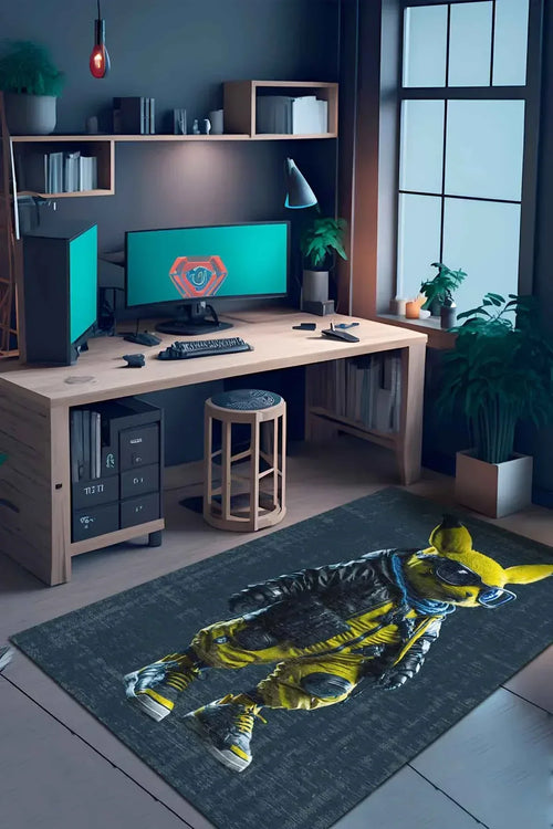 Pıkac Modern Şönil Gamer Halısı Pamuk Tabanlı Yıkanabilen Kaymaz Genç Odası Oyuncu Gaming Halısı - Aydahome