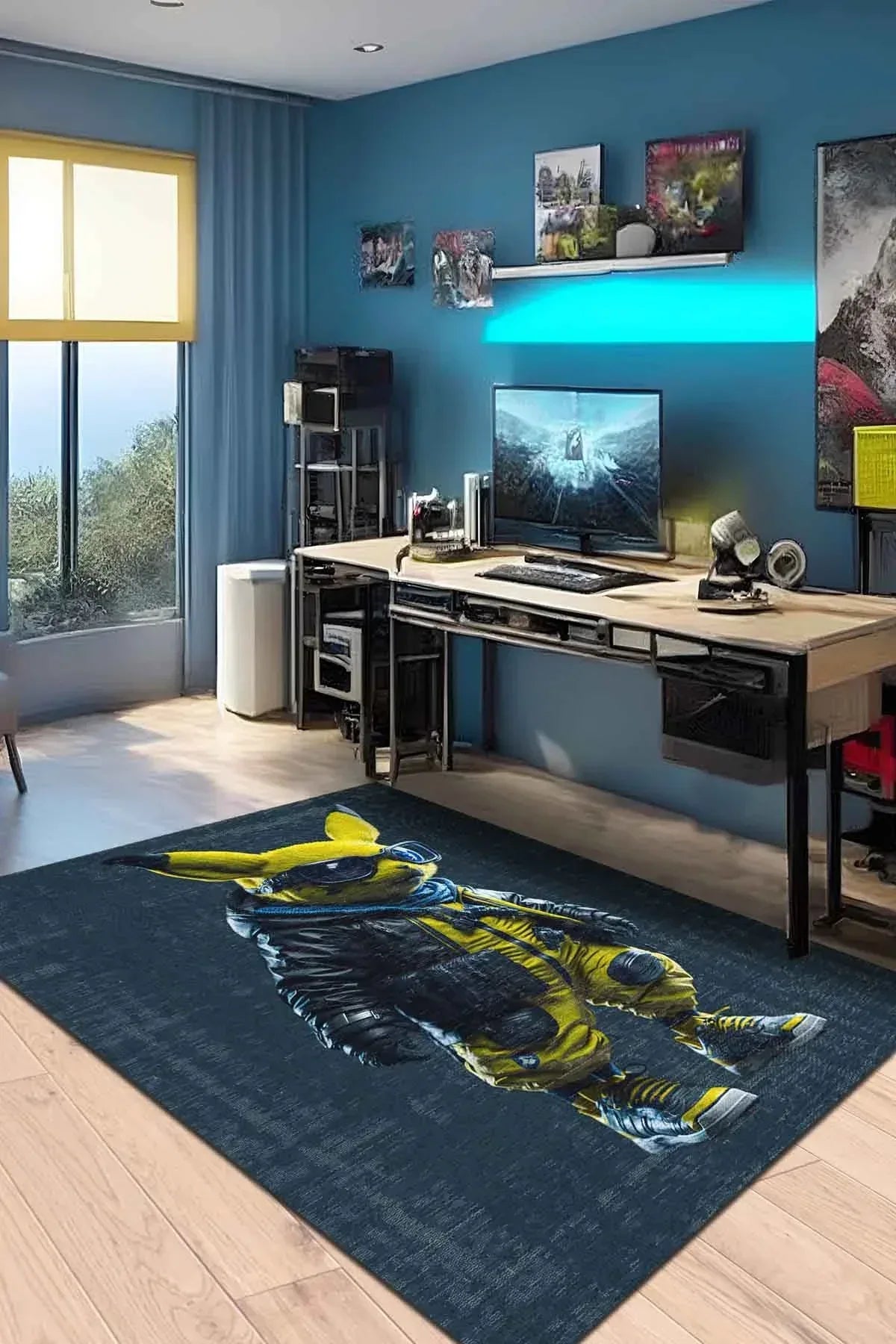 Pıkac Modern Şönil Gamer Halısı Pamuk Tabanlı Yıkanabilen Kaymaz Genç Odası Oyuncu Gaming Halısı - Aydahome