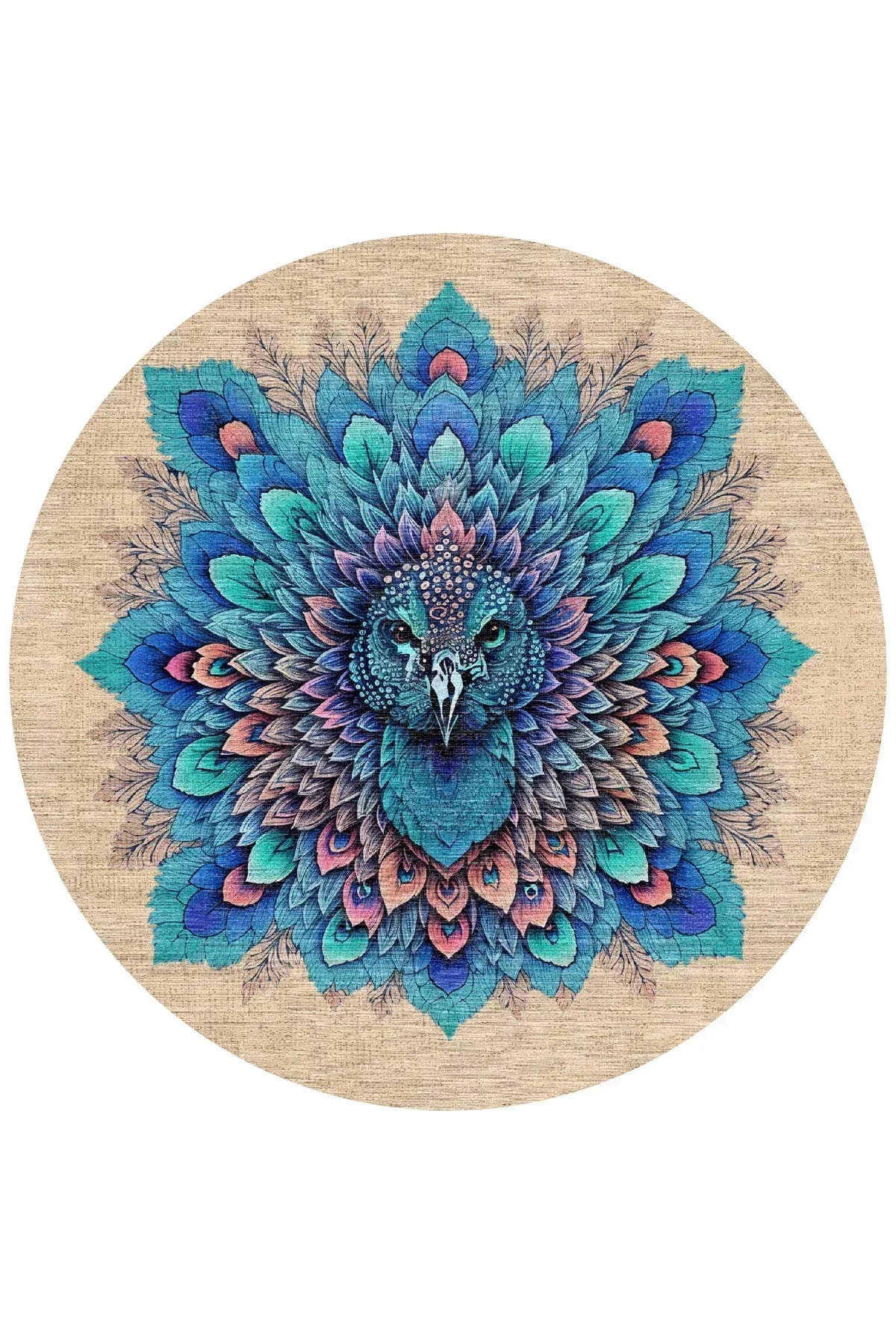 Peacock Modern Şönil Pamuk Tabanlı Yıkanabilen Kaydırmaz Antibakteriyel Yuvarlak Halı - Aydahome