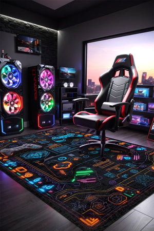 Nerf Modern Şönil Gamer Halısı Pamuk Tabanlı Yıkanabilen Kaymaz Genç Odası Oyuncu Gaming Halısı - Aydahome