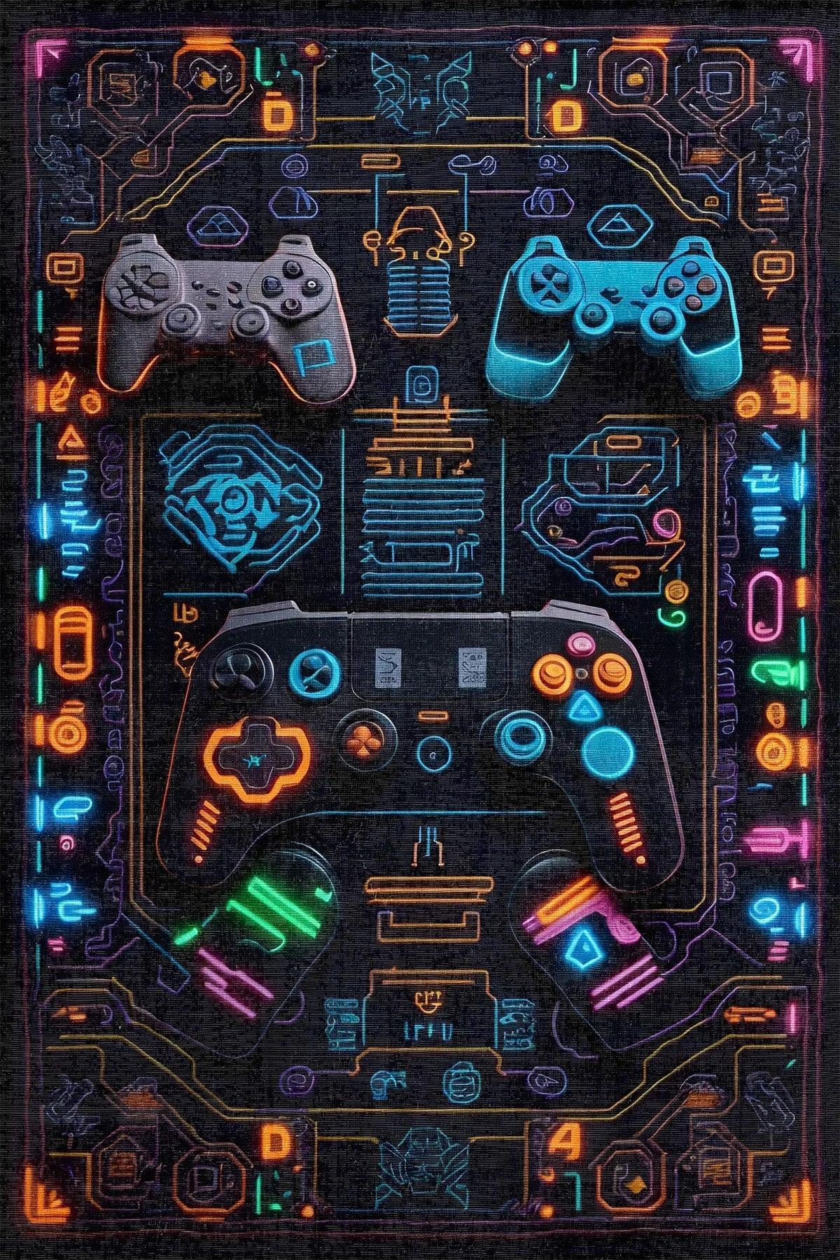 Nerf Modern Şönil Gamer Halısı Pamuk Tabanlı Yıkanabilen Kaymaz Genç Odası Oyuncu Gaming Halısı - Aydahome