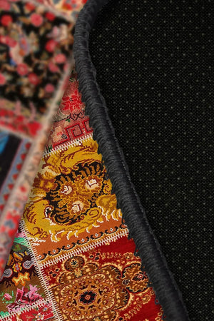 Silena Patchwork Desenli Pamuk Tabanlı Yıkanabilen Kaydırmaz Antibakteriyel Şönil Salon Halısı - Aydahome