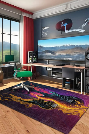 Rock Modern Şönil Gamer Halısı Pamuk Tabanlı Yıkanabilen Kaymaz Genç Odası Oyuncu Gaming Halısı - Aydahome