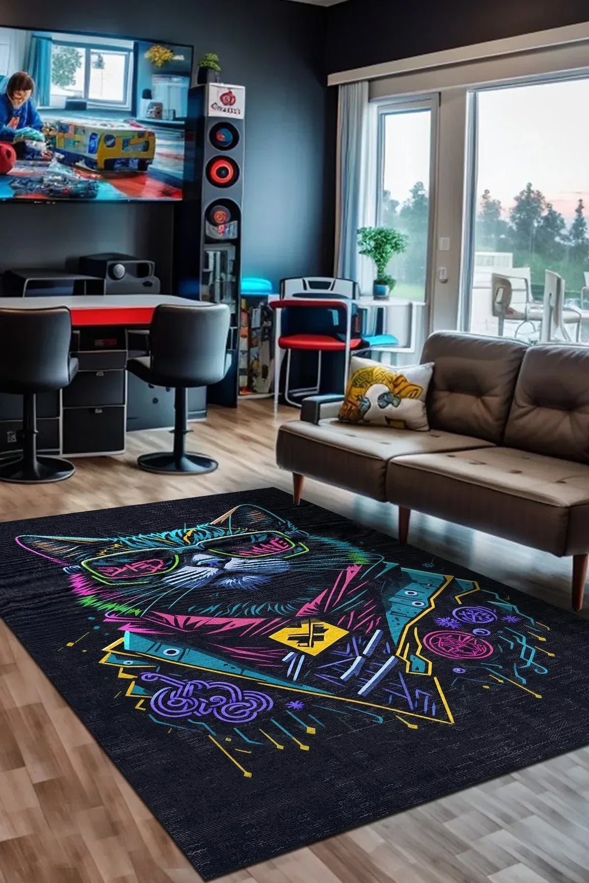 Tenas Modern Şönil Gamer Halısı Pamuk Tabanlı Yıkanabilen Kaymaz Genç Odası Oyuncu Gaming Halısı - Aydahome