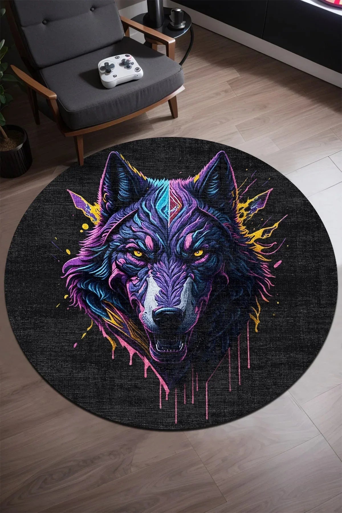 Wolf Modern Şönil Gamer Halısı Pamuk Tabanlı Yıkanabilen Kaymaz Genç Odası Oyuncu Gaming Halısı - Aydahome