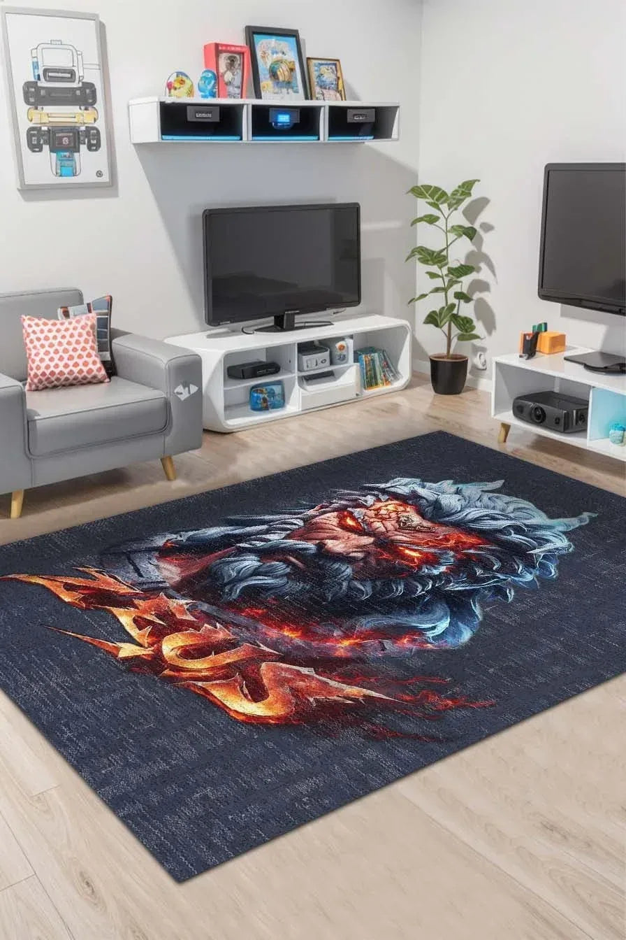 Zeus Modern Şönil Gamer Halısı Pamuk Tabanlı Yıkanabilen Kaymaz Genç Odası Oyuncu Gaming Halısı - Aydahome