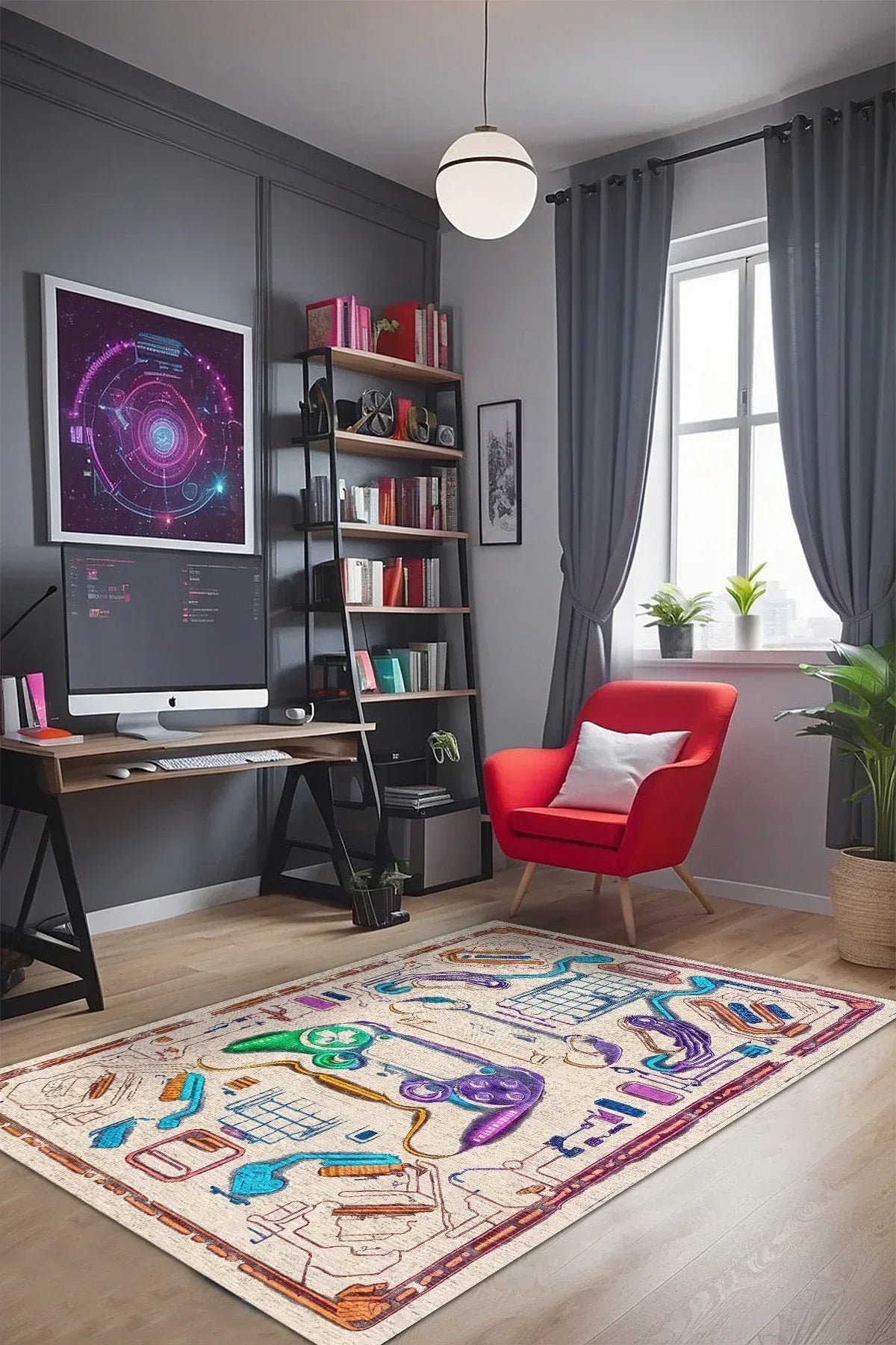 Vedev Modern Şönil Gamer Halısı Pamuk Tabanlı Yıkanabilen Kaymaz Genç Odası Oyuncu Gaming Halısı - Aydahome