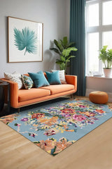 Lucio Çiçek Desenli Pamuk Tabanlı Yıkanabilen Kaydırmaz Antibakteriyel Şönil Salon Halısı - Aydahome