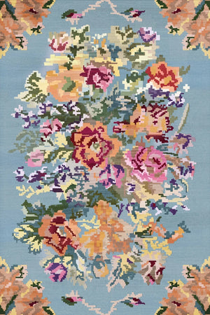 Lucio Çiçek Desenli Pamuk Tabanlı Yıkanabilen Kaydırmaz Antibakteriyel Şönil Salon Halısı - Aydahome