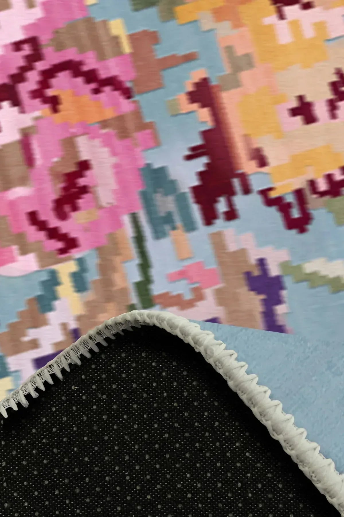 Lucio Çiçek Desenli Pamuk Tabanlı Yıkanabilen Kaydırmaz Antibakteriyel Şönil Salon Halısı - Aydahome