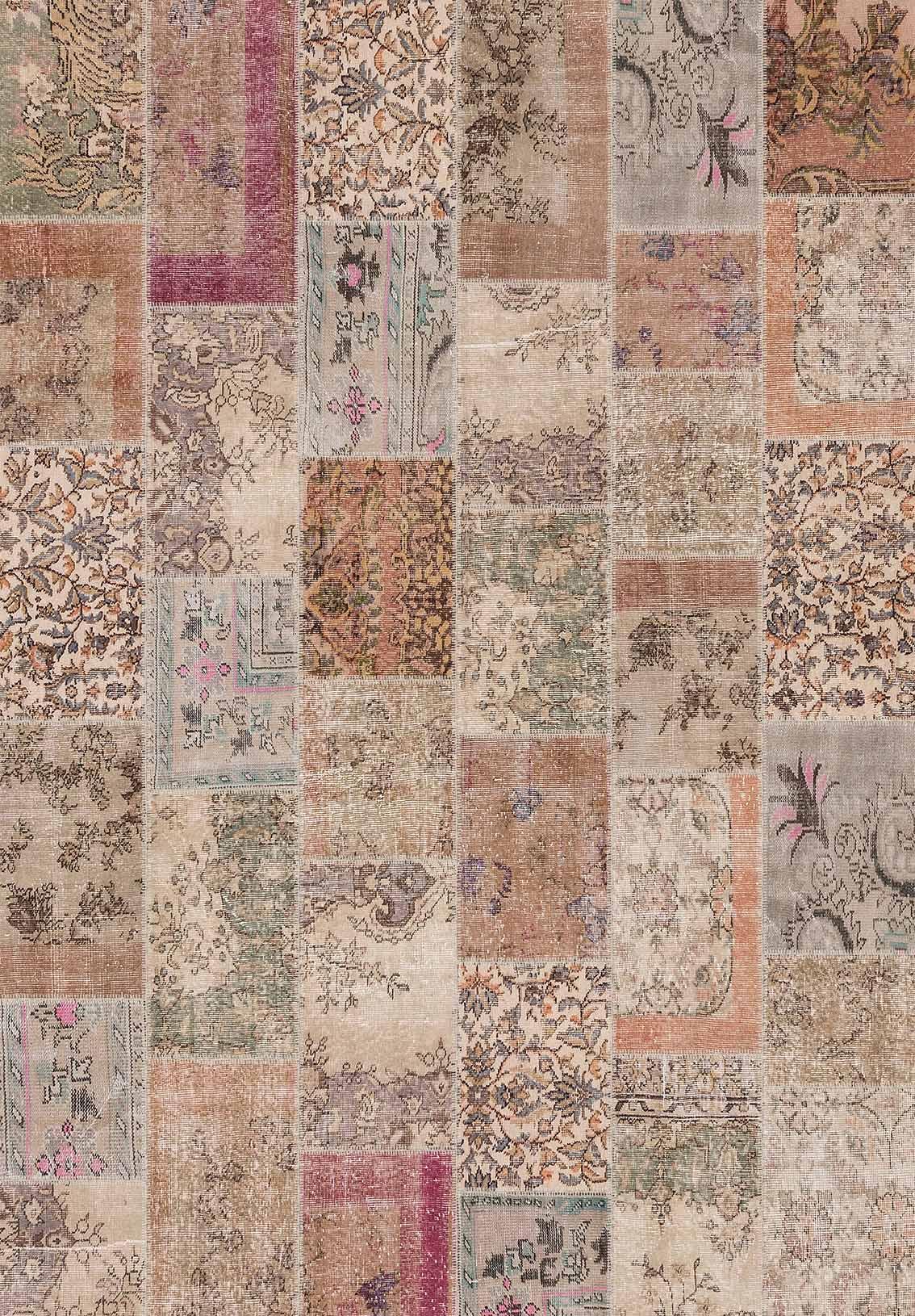 Senda Patchwork Desenli Pamuk Tabanlı Yıkanabilen Kaydırmaz Antibakteriyel Şönil Salon Halısı - Aydahome