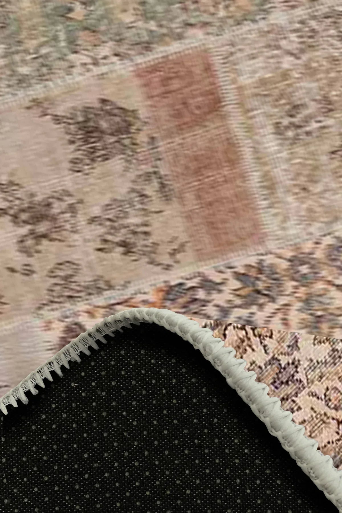 Senda Patchwork Desenli Pamuk Tabanlı Yıkanabilen Kaydırmaz Antibakteriyel Şönil Salon Halısı - Aydahome