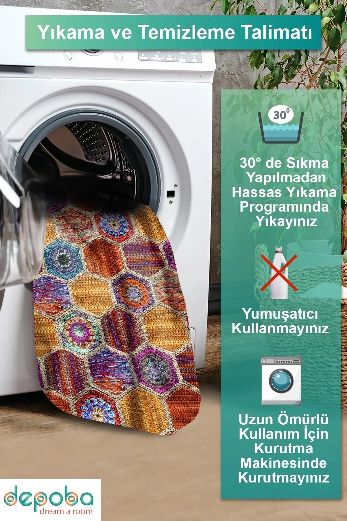 Bianca Modern Kadife Yıkanabilir Kaymaz Pamuk Tabanlı Antibakteriyel Salon Halısı - Aydahome