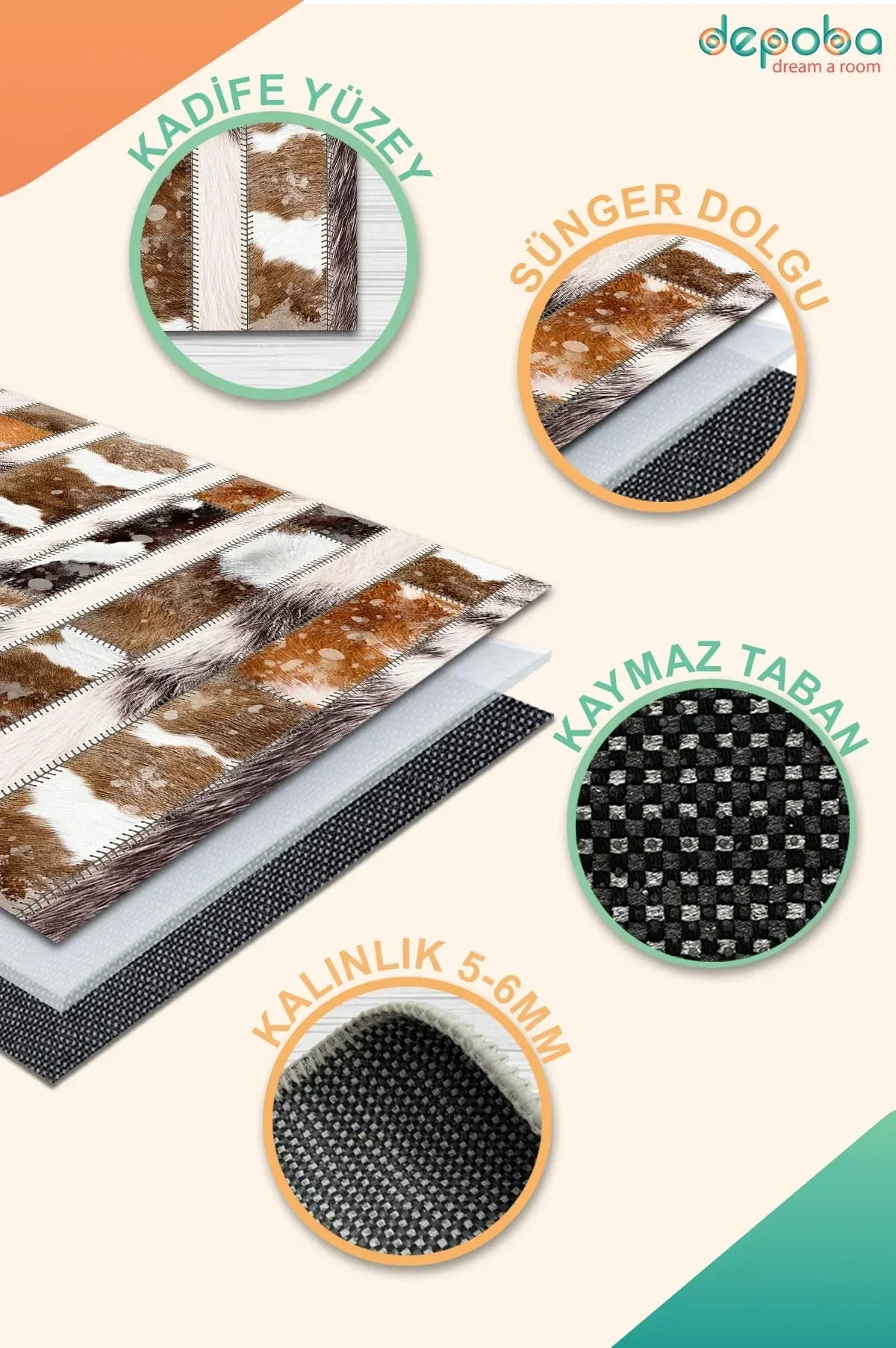 Cerenomy Modern Kadife Yıkanabilir Kaymaz Pamuk Tabanlı Antibakteriyel Salon Halısı - Aydahome