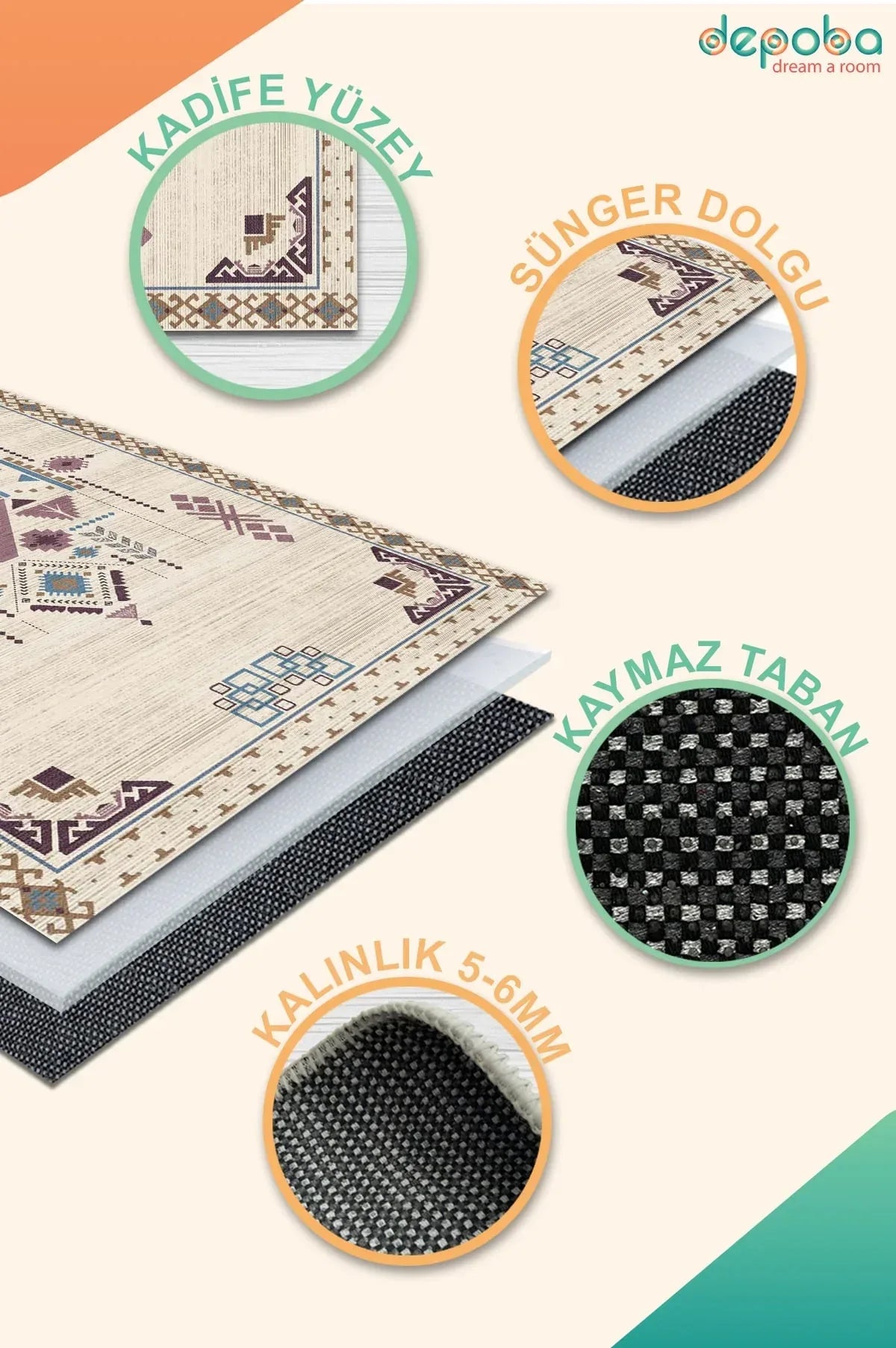 Plum Modern Kadife Yıkanabilir Kaymaz Pamuk Tabanlı Antibakteriyel Salon Halısı - Aydahome