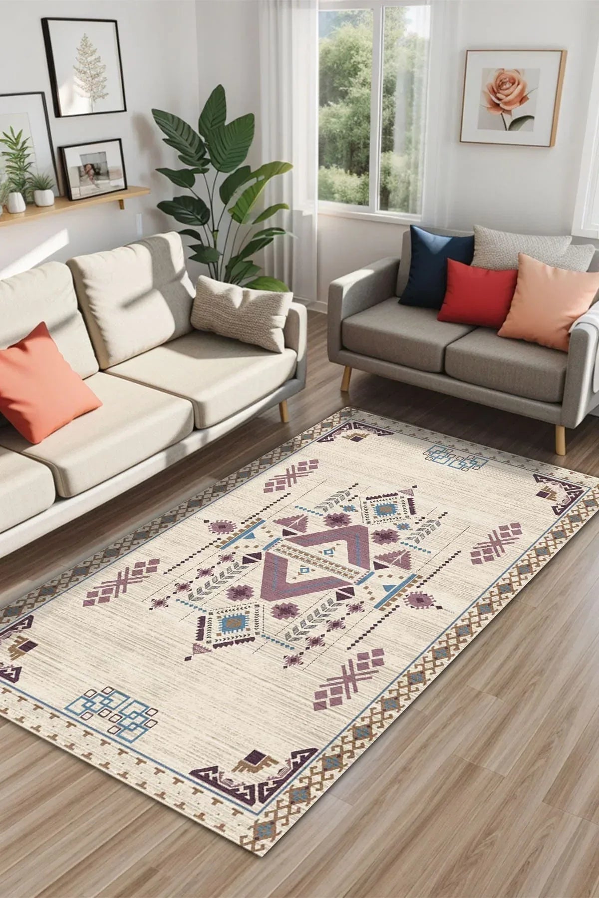 Plum Modern Kadife Yıkanabilir Kaymaz Pamuk Tabanlı Antibakteriyel Salon Halısı - Aydahome