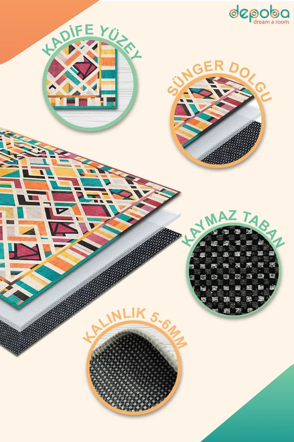 Betty Modern Kadife Yıkanabilir Kaymaz Pamuk Tabanlı Antibakteriyel Salon Halısı - Aydahome