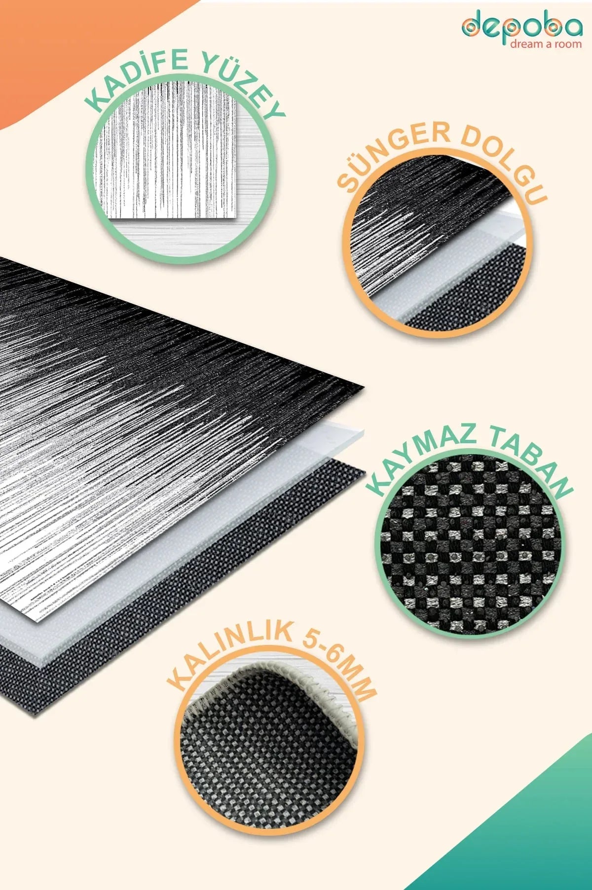Cozzy Modern Kadife Yıkanabilir Kaymaz Pamuk Tabanlı Antibakteriyel Salon Halısı - Aydahome