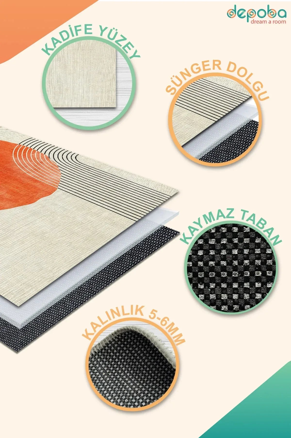 Karen Modern Kadife Yıkanabilir Kaymaz Pamuk Tabanlı Antibakteriyel Salon Halısı - Aydahome