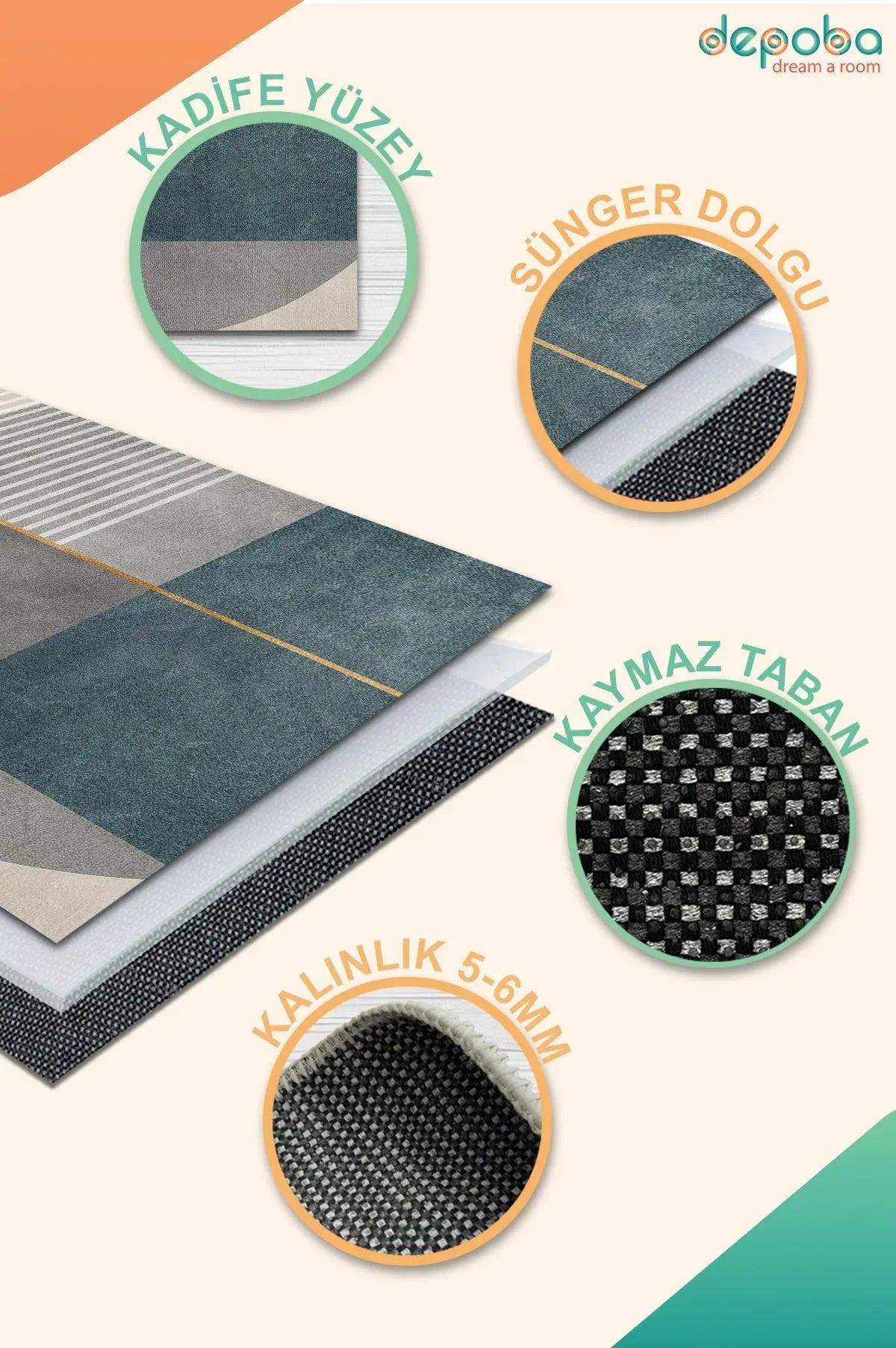 Lavin Modern Kadife Yıkanabilir Kaymaz Pamuk Tabanlı Antibakteriyel Salon Halısı - Aydahome
