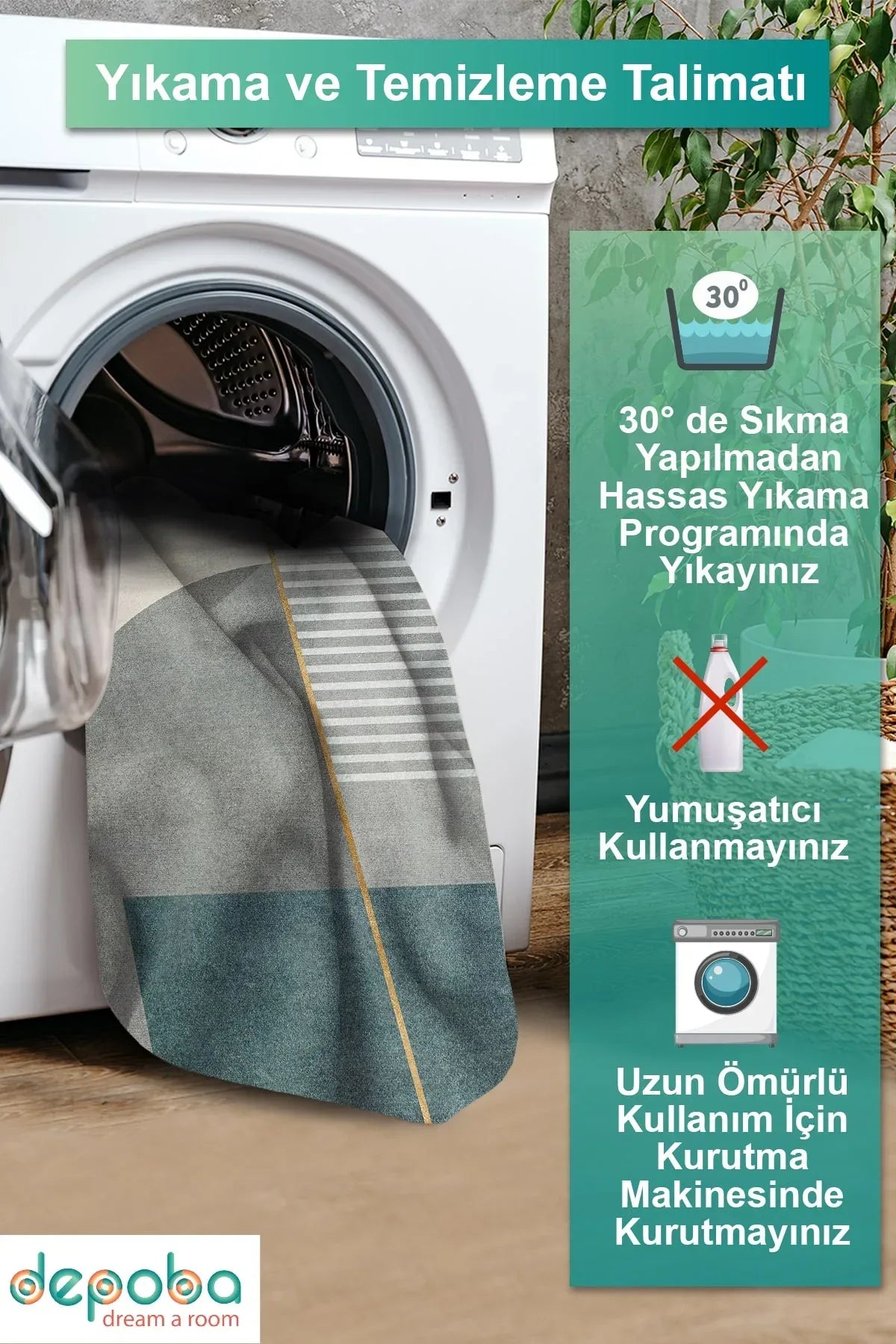Lavin Modern Kadife Yıkanabilir Kaymaz Pamuk Tabanlı Antibakteriyel Salon Halısı - Aydahome