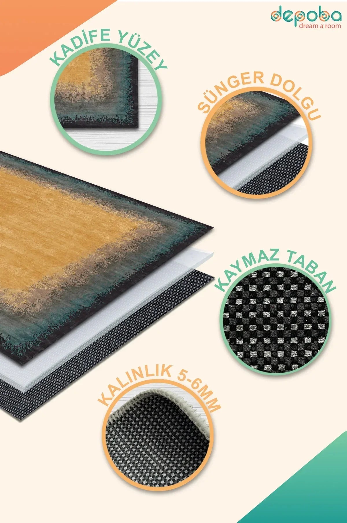 Mistina Modern Kadife Yıkanabilir Kaymaz Pamuk Tabanlı Antibakteriyel Salon Halısı - Aydahome