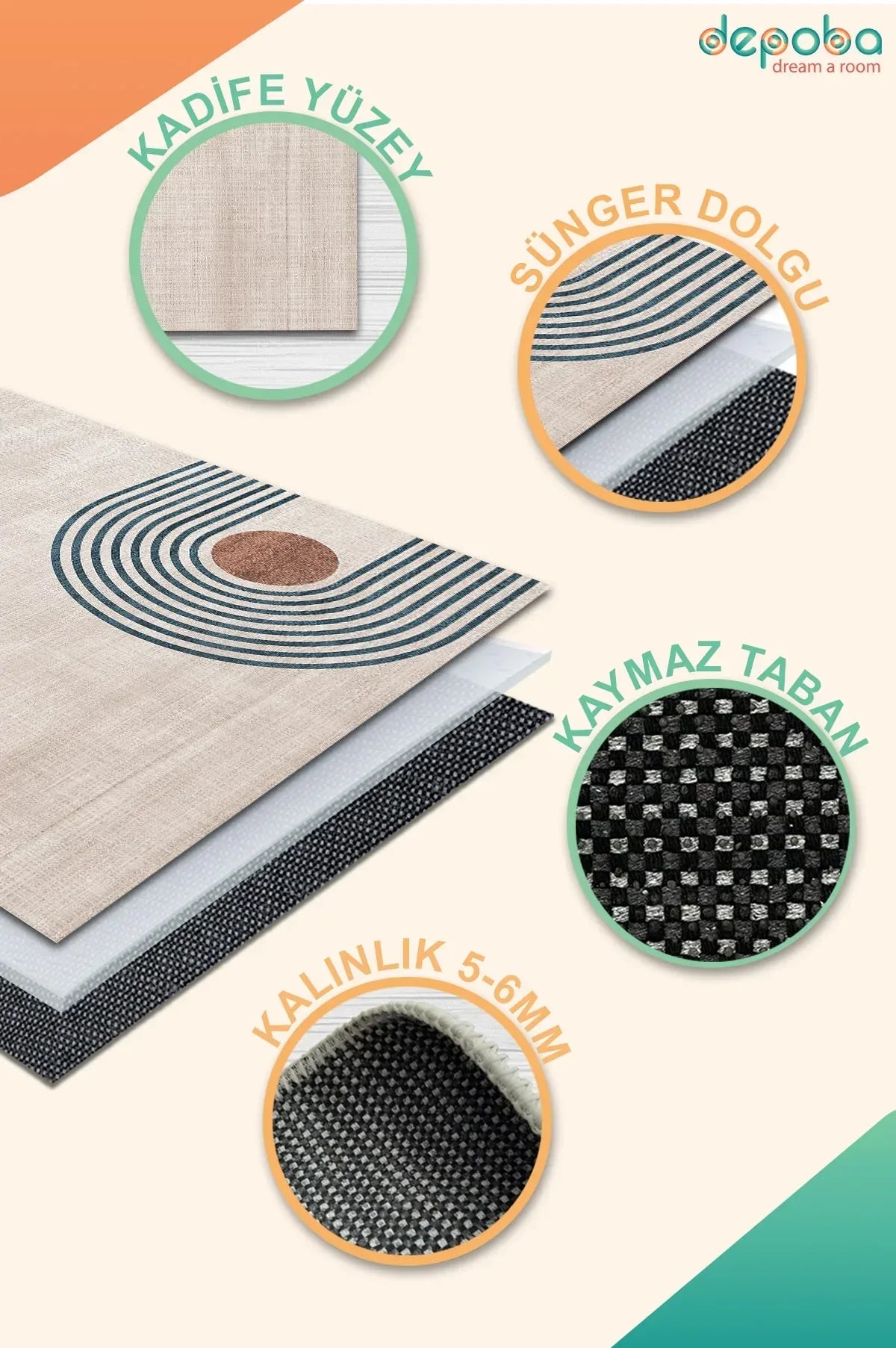 Reyaz Modern Kadife Yıkanabilir Kaymaz Pamuk Tabanlı Antibakteriyel Salon Halısı - Aydahome