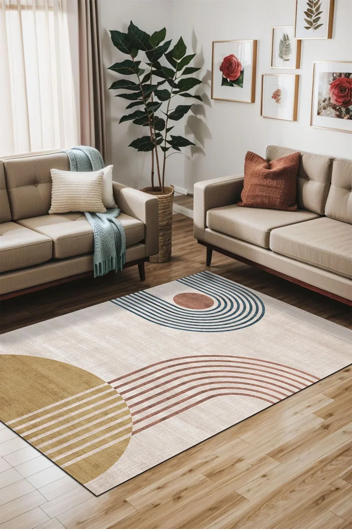 Reyaz Modern Kadife Yıkanabilir Kaymaz Pamuk Tabanlı Antibakteriyel Salon Halısı - Aydahome