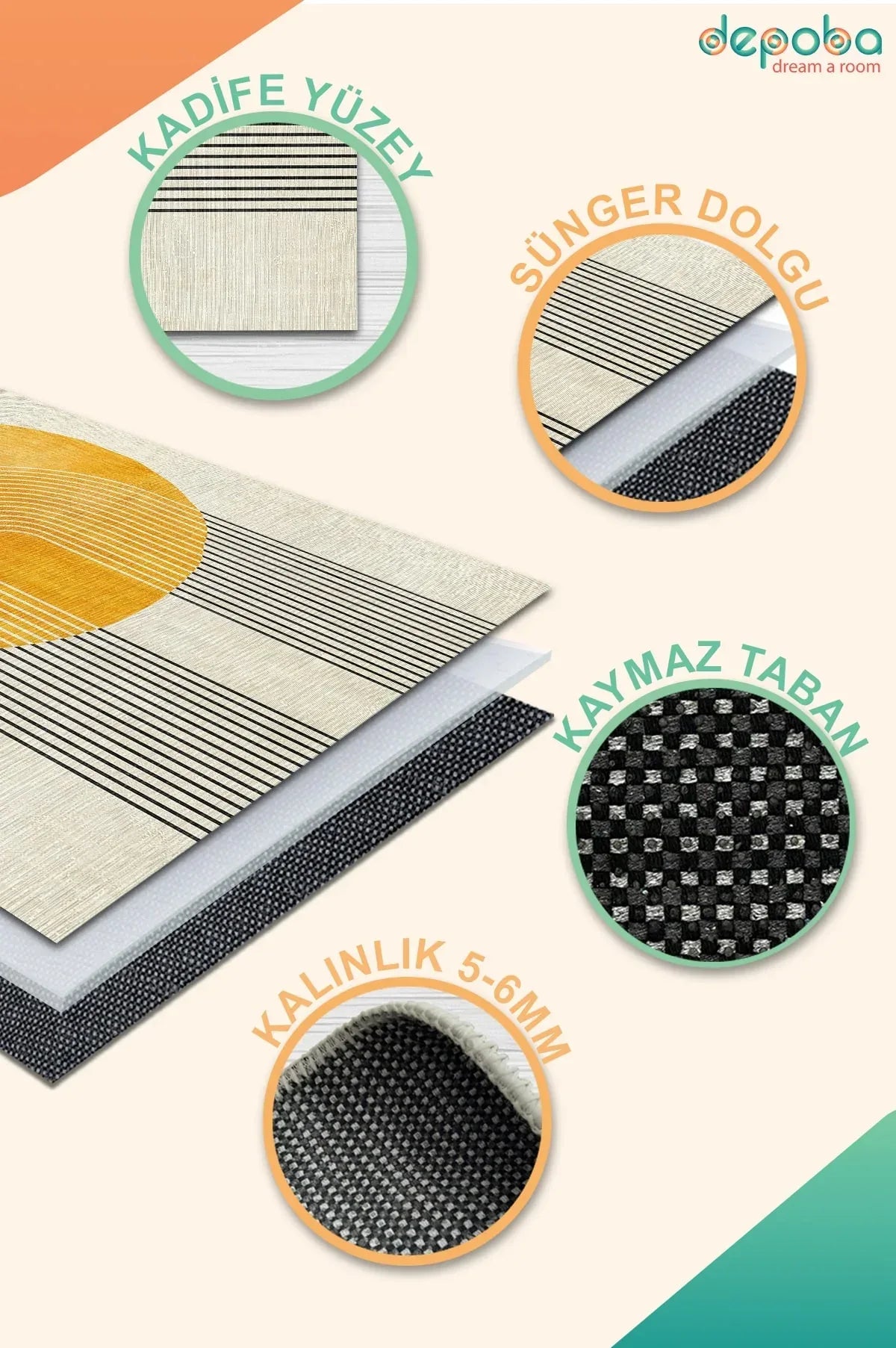Trana Modern Kadife Yıkanabilir Kaymaz Pamuk Tabanlı Antibakteriyel Salon Halısı - Aydahome