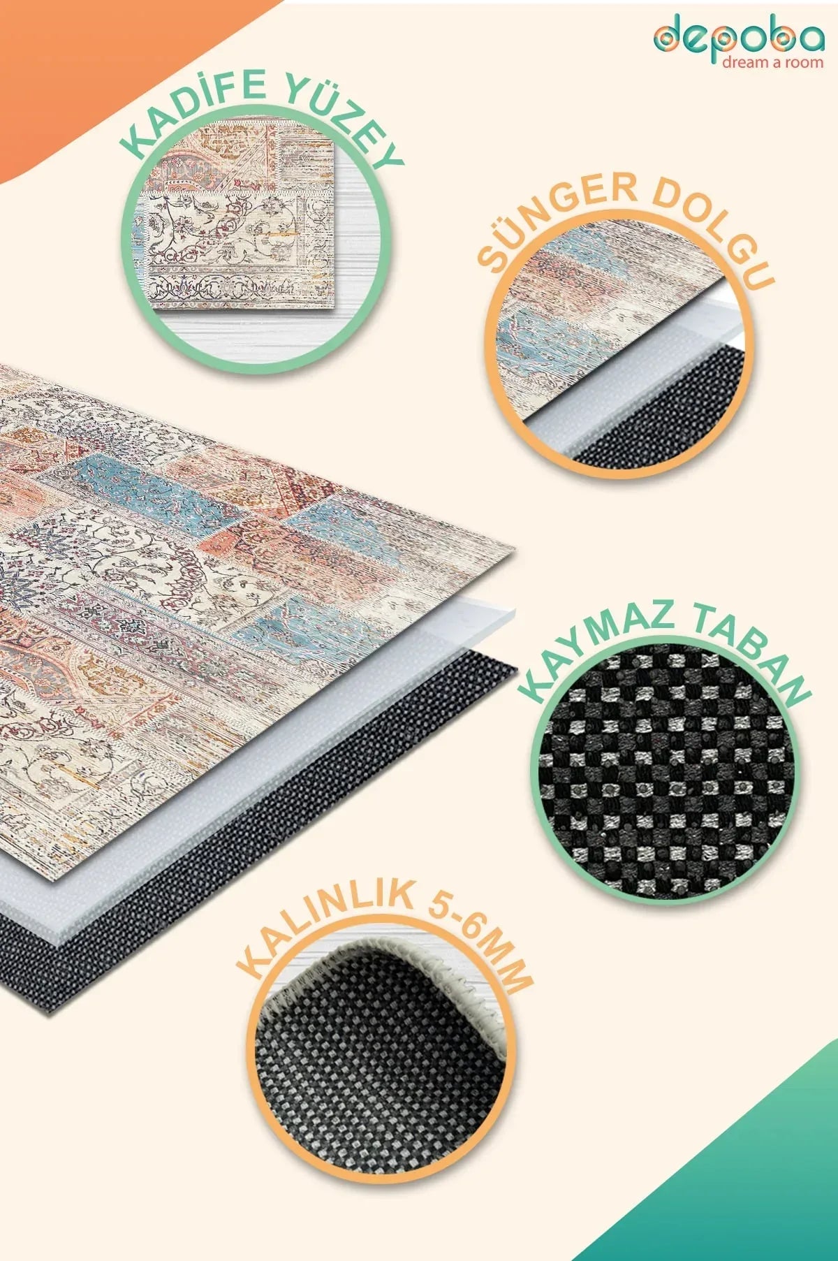 Genesis Modern Kadife Yıkanabilir Kaymaz Pamuk Tabanlı Antibakteriyel Salon Halısı - Aydahome