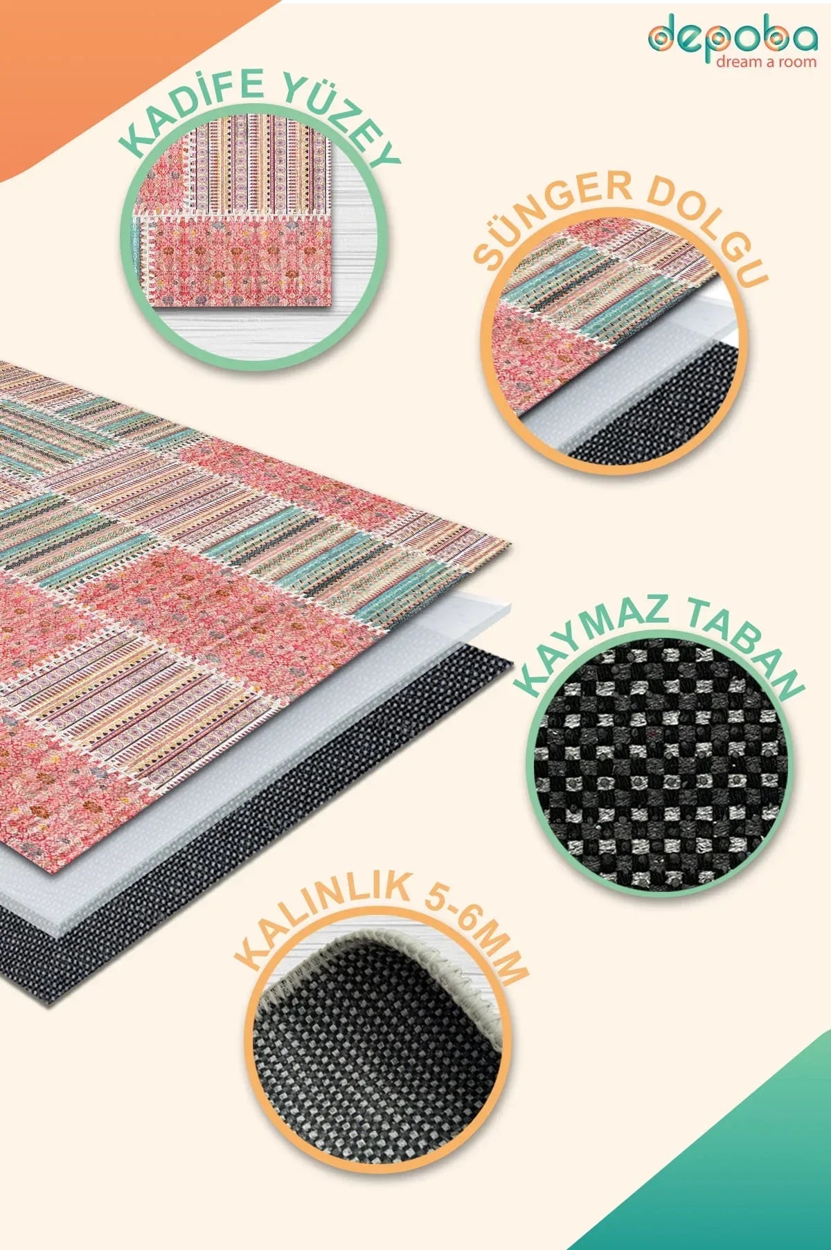 Henry Modern Kadife Yıkanabilir Kaymaz Pamuk Tabanlı Antibakteriyel Salon Halısı - Aydahome