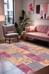 Lina Patchwork Kadife Yıkanabilir Kaymaz Pamuk Tabanlı Antibakteriyel Salon Halısı - Aydahome