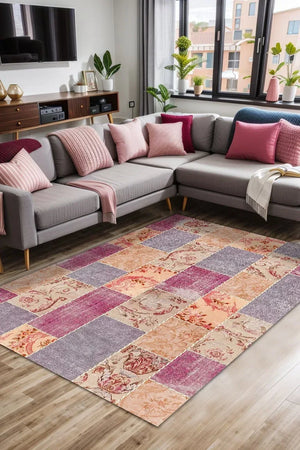 Lina Patchwork Kadife Yıkanabilir Kaymaz Pamuk Tabanlı Antibakteriyel Salon Halısı - Aydahome