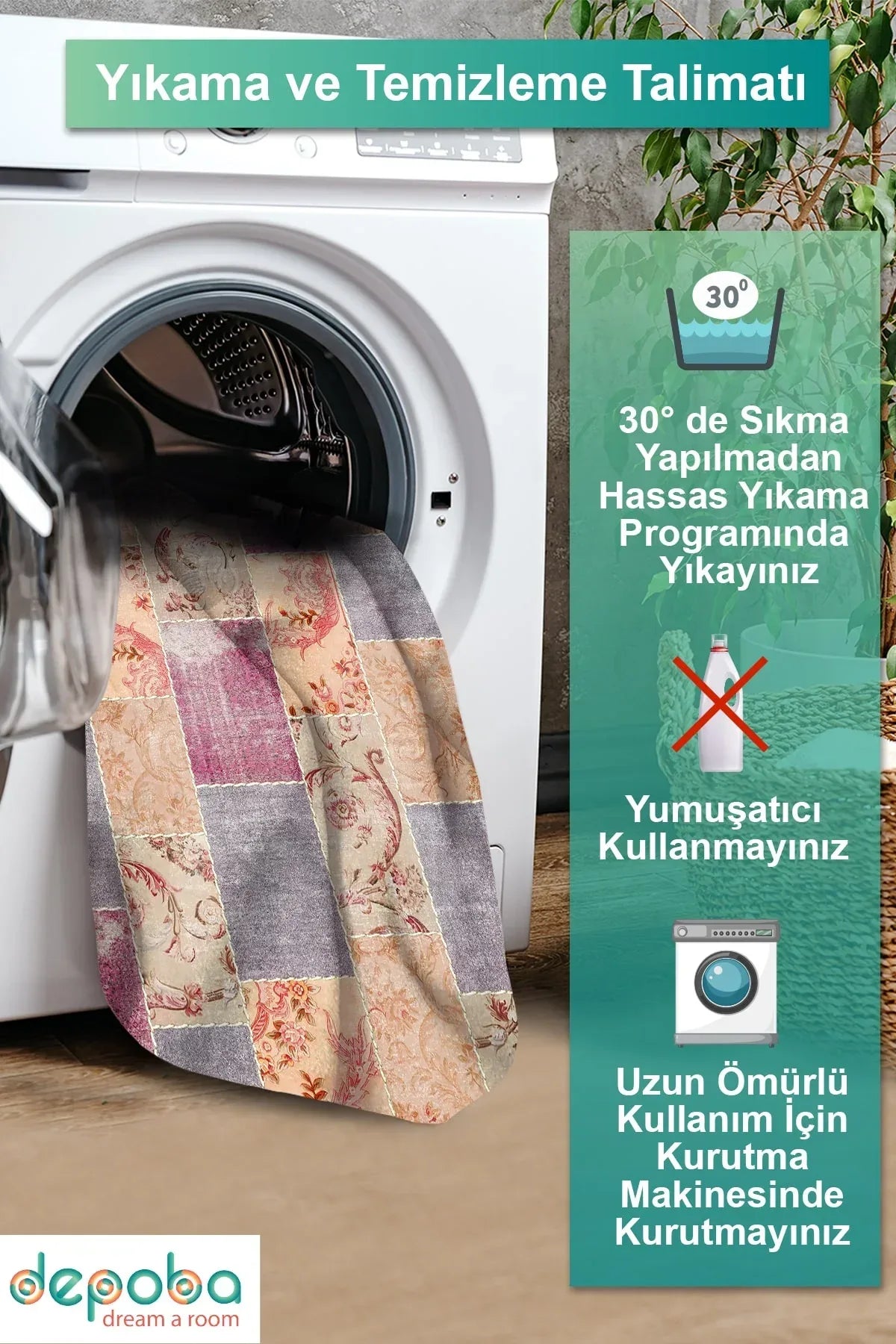 Lina Patchwork Kadife Yıkanabilir Kaymaz Pamuk Tabanlı Antibakteriyel Salon Halısı - Aydahome