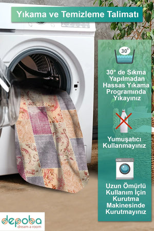 Lina Patchwork Kadife Yıkanabilir Kaymaz Pamuk Tabanlı Antibakteriyel Salon Halısı - Aydahome