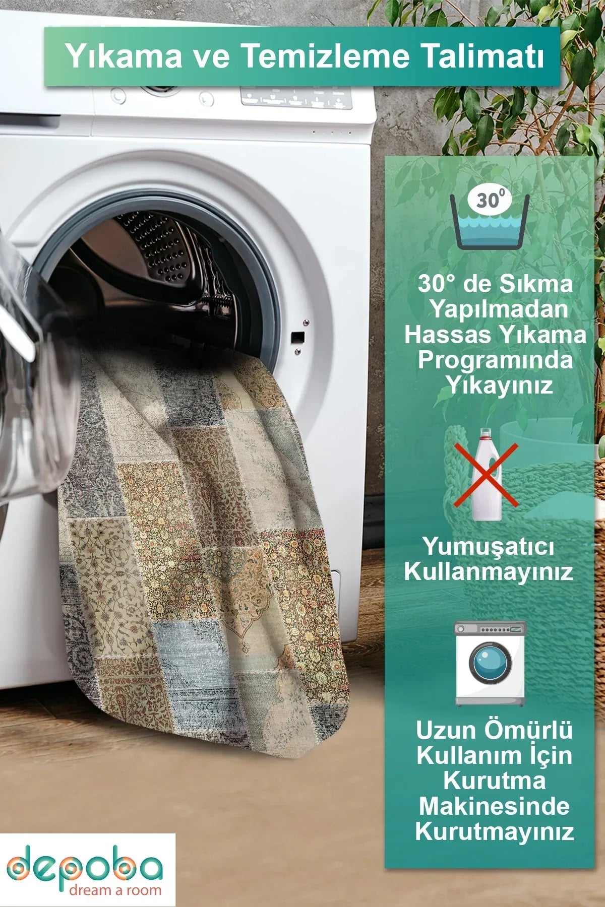 Mordo Patchwork Kadife Yıkanabilir Kaymaz Pamuk Tabanlı Antibakteriyel Salon Halısı - Aydahome