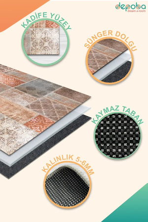Nandy Patchwork Kadife Yıkanabilir Kaymaz Pamuk Tabanlı Antibakteriyel Salon Halısı - Aydahome