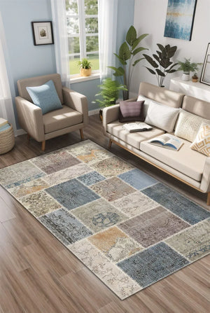 Siense Patchwork Kadife Yıkanabilir Kaymaz Pamuk Tabanlı Antibakteriyel Salon Halısı - Aydahome