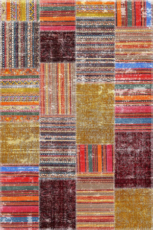Silvena Patchwork Kadife Yıkanabilir Kaymaz Pamuk Tabanlı Antibakteriyel Salon Halısı - Aydahome